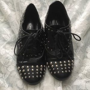 Black Patent Leather Studded Oxfords